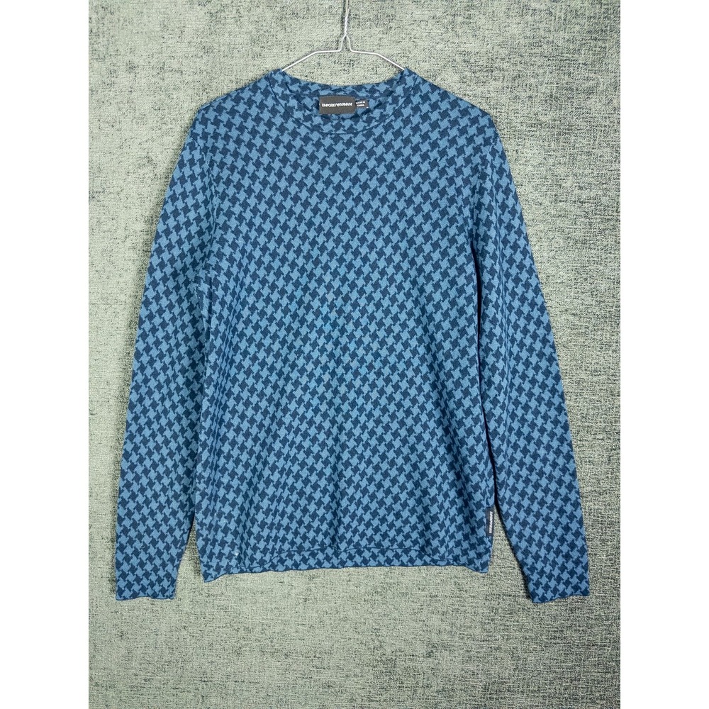 Emporio Armani Pullover Sweater Mens L (M) Virgin Wool Houndstooh Crewneck